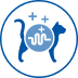 Blue icon of a cat with gut health and microbiome symbols