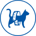 Blue icon of a cat wrapped in a measuring tape for weight management