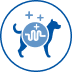 Blue icon of a dog with gut health and microbiome symbols