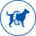 Blue icon of a dog wrapped in a measuring tape for weight management