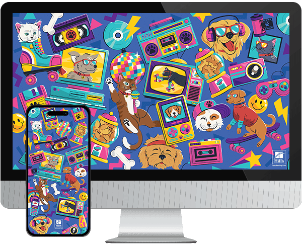 Desktop & mobile example of "Far-Out Furbabies" pet wallpaper for phones