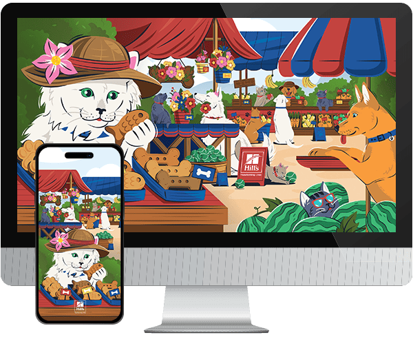 Desktop & mobile example of "Flea-free Market" pet wallpaper for phones