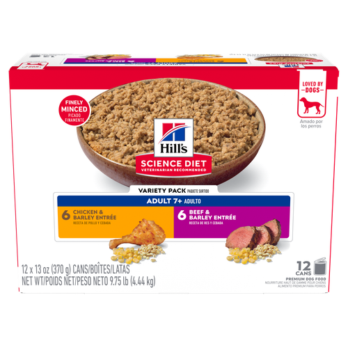 Senior 7+ Chicken, Beef Entrée Canned Wet Dog Food Variety Pack