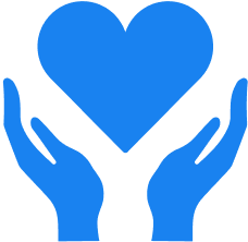 Two hands cupping a large blue heart